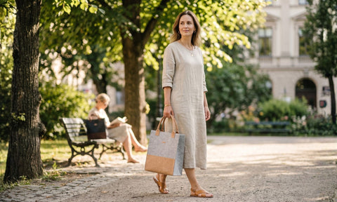 Shoppingväska av filt och kork