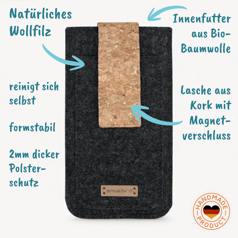 Skräddarsytt telefonfodral | med magnetstängning och extra fack | antracit - Bloom | HAKA modell