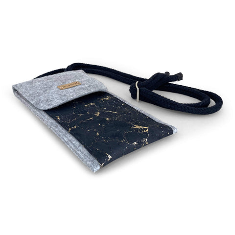 Axelremsväska för Google Pixel 8 | av filt och ekologisk bomull | ljusgrå - svart | Modell KEDJA deluxe