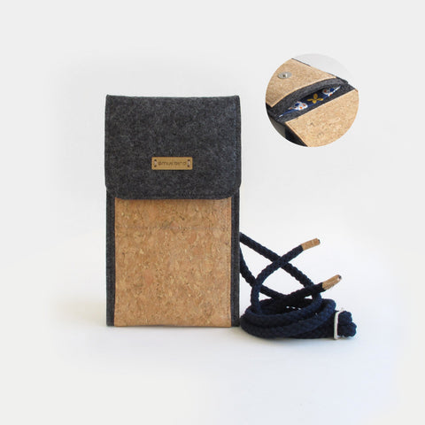 Axelväska till Xiaomi Redmi 10 | gjord av filt och ekologisk bomull | antracit - blomning | Modell KEDJA