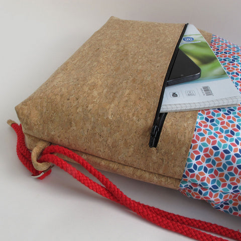 Gymväska, ryggsäck | gjord av bomull och kork | Colorful