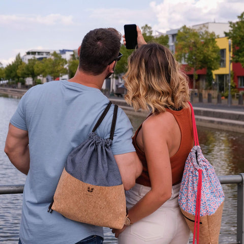 Gymväska för barn, liten ryggsäck | gjord av bomull och kork | Stripes