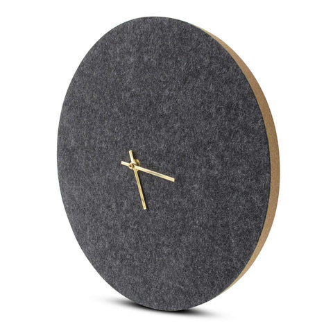 Väggklocka av filt och kork 30 cm | antracit - guld | Design: Aalborg