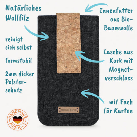 Skräddarsytt telefonfodral | med magnetstängning och extra fack | antracit - Färgglad | HAKA modell