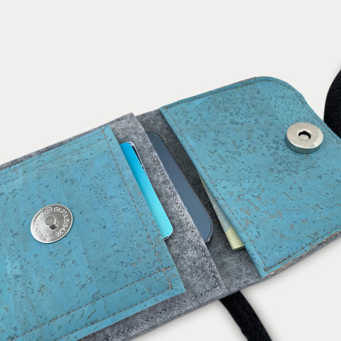 Axelväska för Samsung Galaxy Z Flip6 | av filt och ekologisk bomull | ljusgrå - azur | Modell KEDJA deluxe