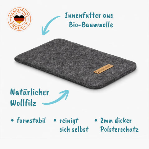 Mobiltelefonfodral på måttbeställning | tillverkat av filt och ekologisk bomull | antracit - stripes | "LET"-modell