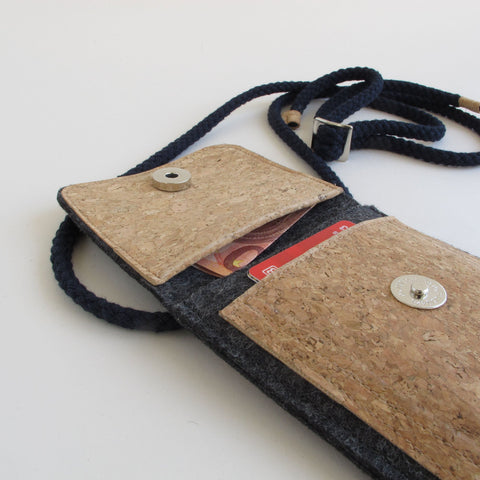 Axelväska till Fairphone 3 | gjord av filt och ekologisk bomull | antracit - blom | Modell KEDJA