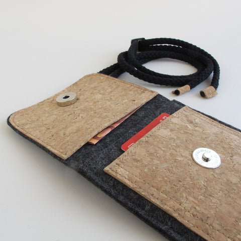 Axelväska till Fairphone 4 | gjord av filt och ekologisk bomull | antracit - spår | Modell KEDJA