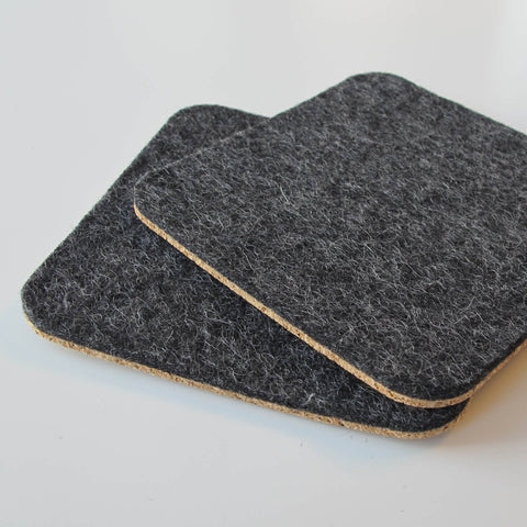 Glasunderlägg av filt och kork | Set med 2 | 10x10cm | antracit
