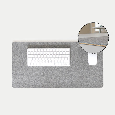 Skrivbordsunderlägg av filt och kork | 30x60cm | ljusgrå