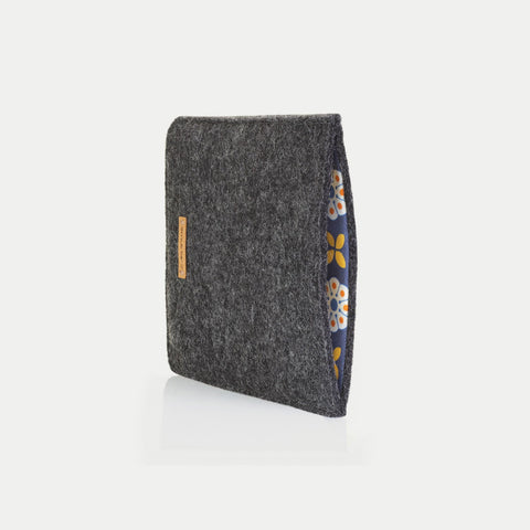 Fodral till Kobo Libra H2O | gjord av filt och ekologisk bomull | antracit - blomning | Modell "LET"